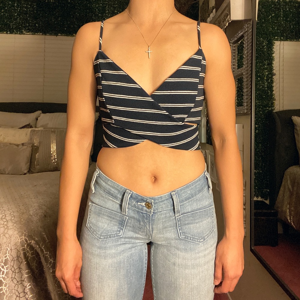 Navy Blue Crossover Crop Top